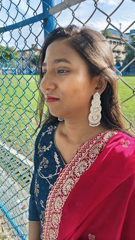 Traditional White Statement Long Earrings – Elegant Ethnic Wear